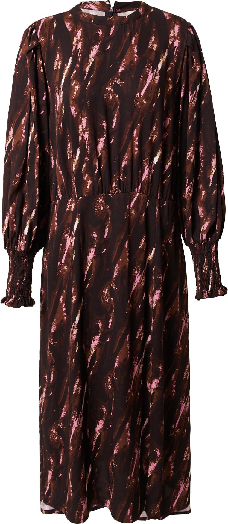 Freequent Šaty tmavě hnědá / světle růžová / burgundská červeň