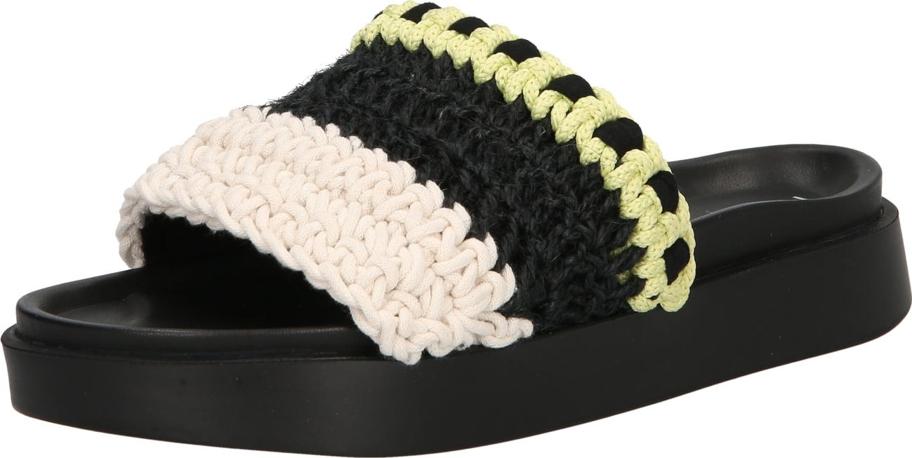 INUIKII Pantofle světle zelená / černá / barva bílé vlny
