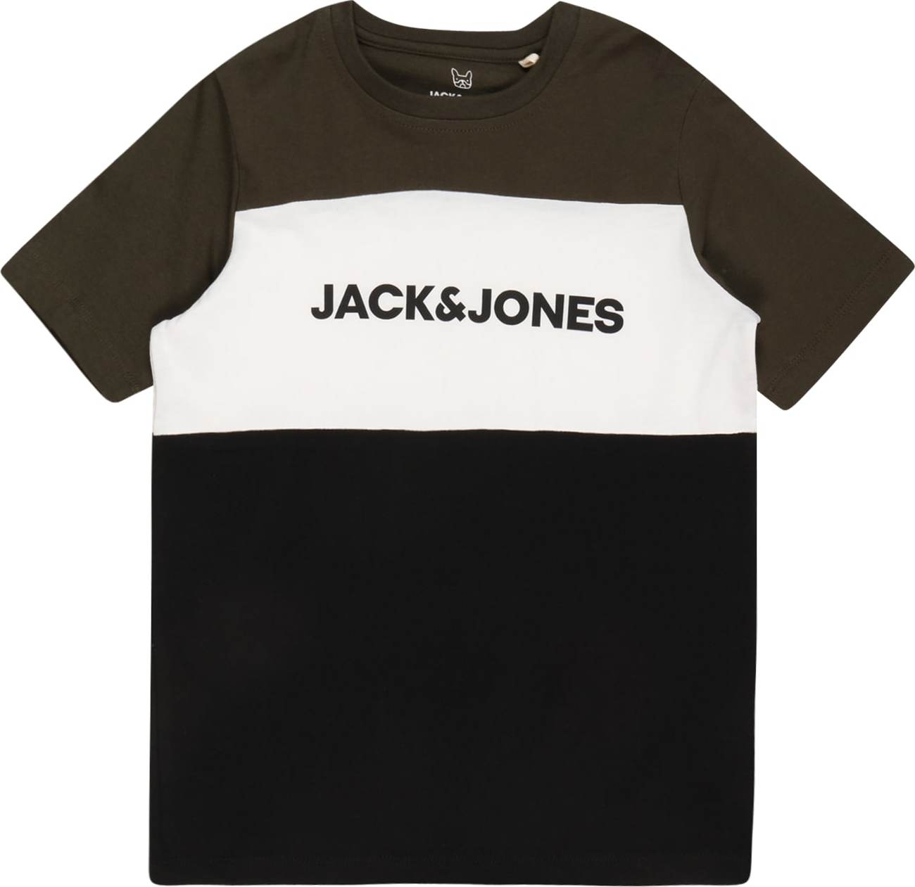 Jack & Jones Junior Tričko khaki / černá / bílá