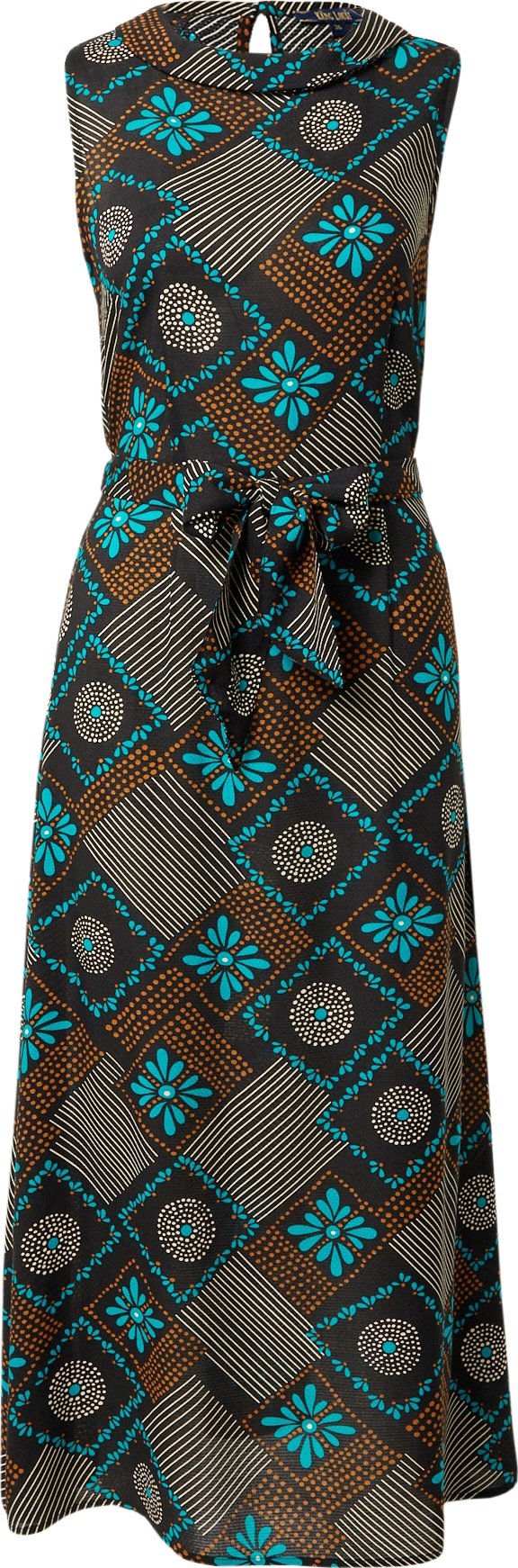 King Louie Šaty 'Jodie' béžová / azurová modrá / hnědá / černá