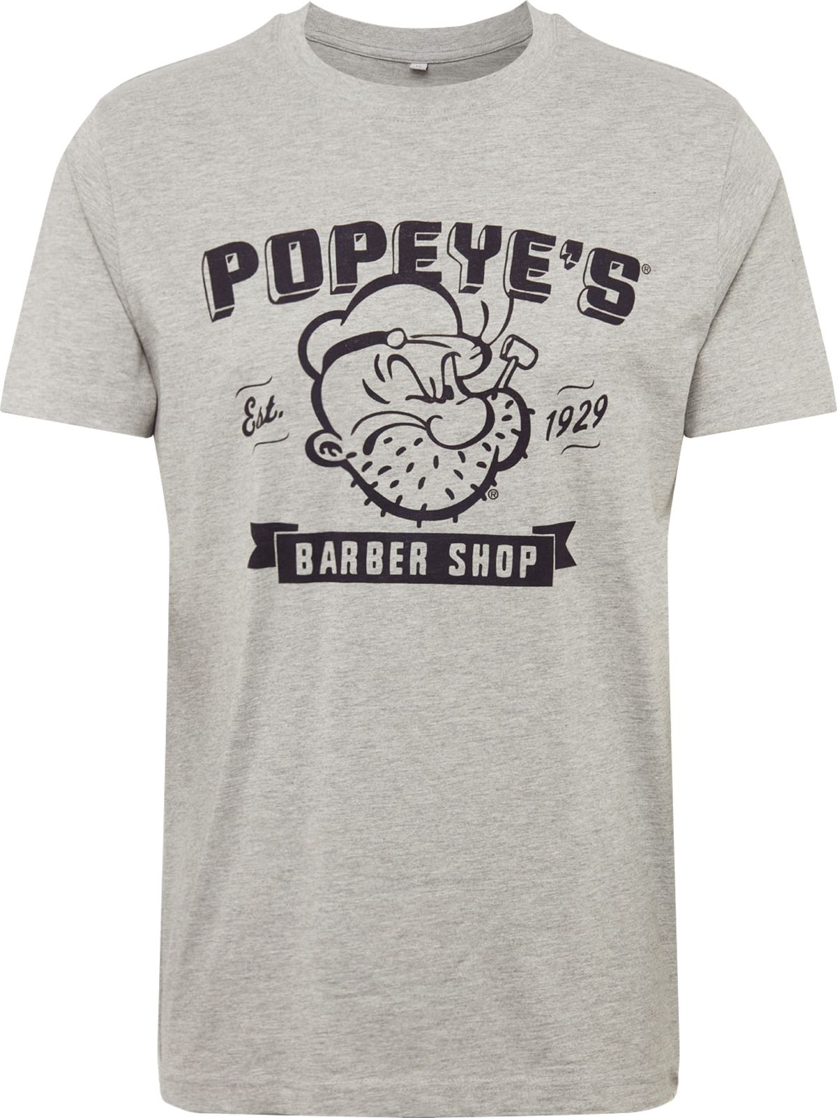 Merchcode Tričko 'Popeye Barber Shop' šedý melír / černá