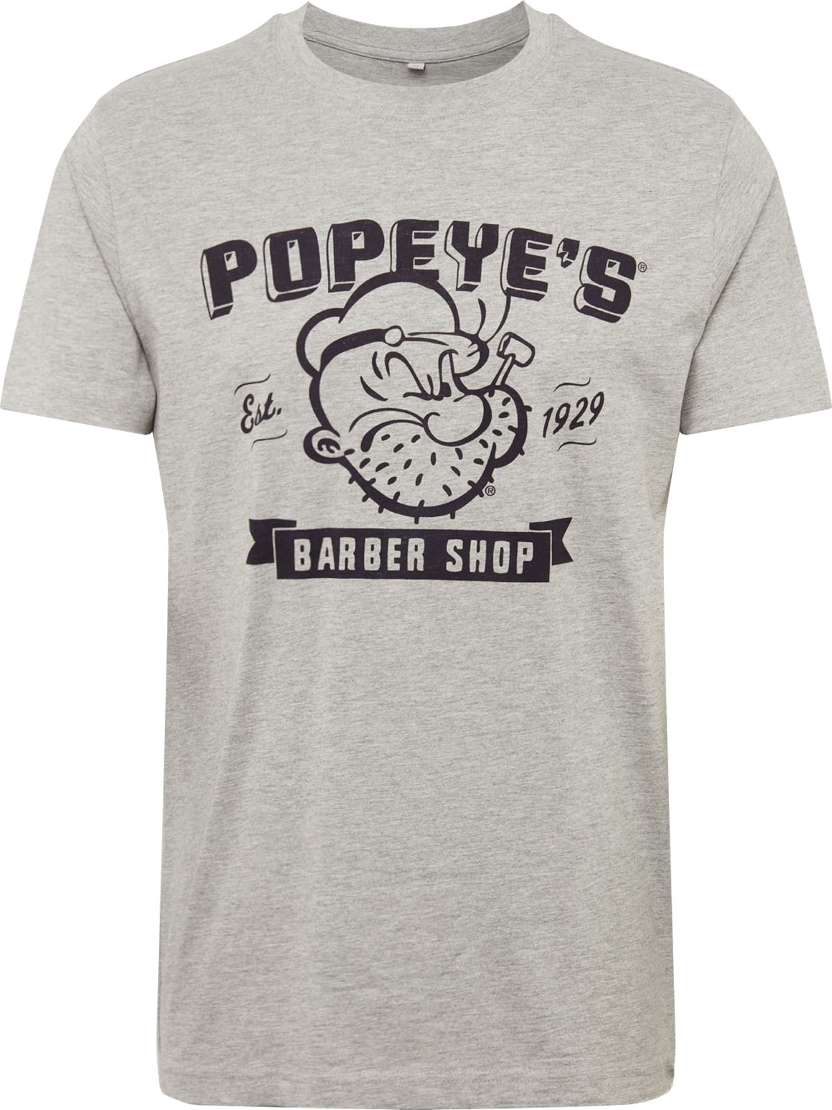 Merchcode Tričko 'Popeye Barber Shop' šedý melír / černá