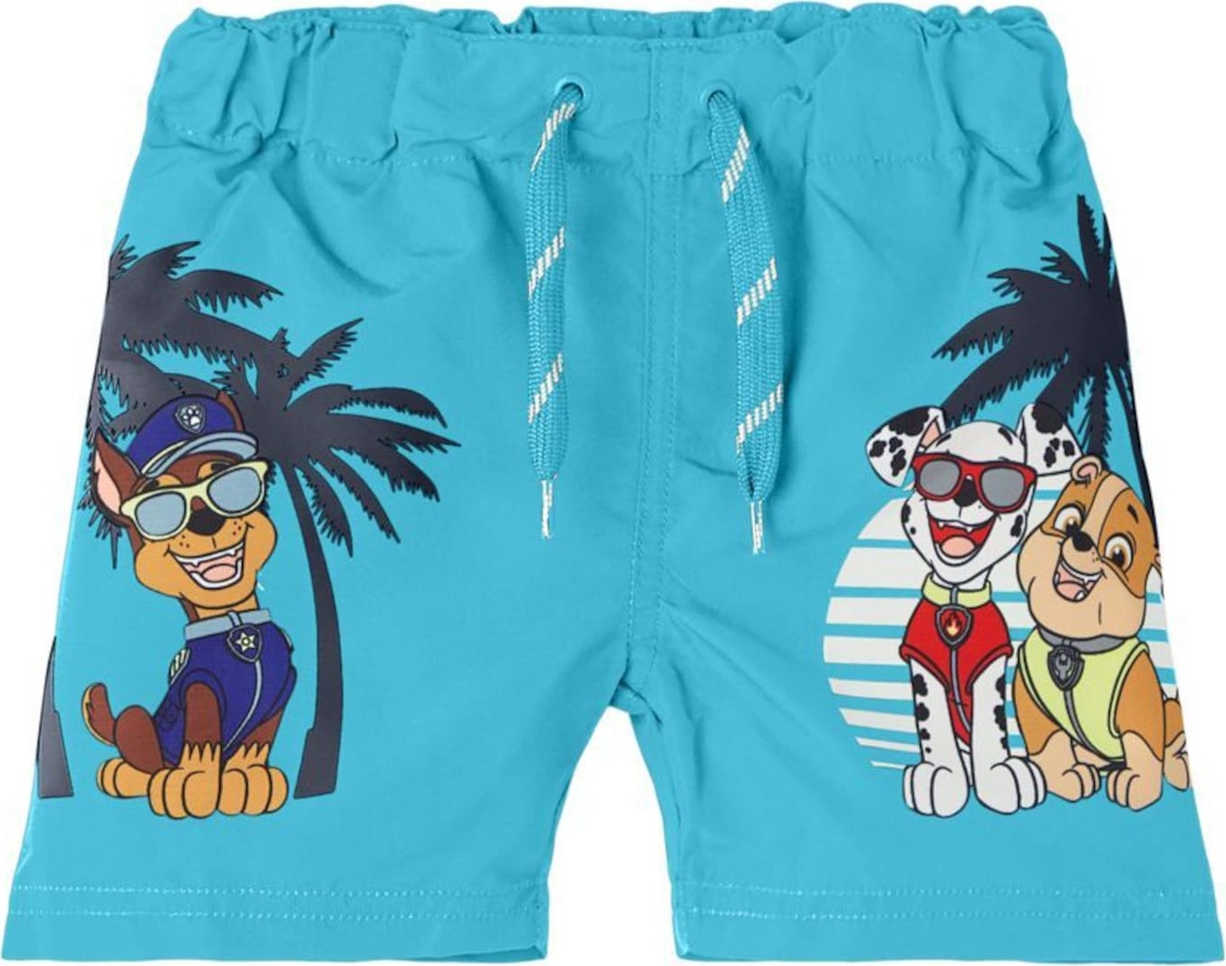 NAME IT Plavecké šortky 'Messi' tyrkysová / hnědá / hořčicová / červená