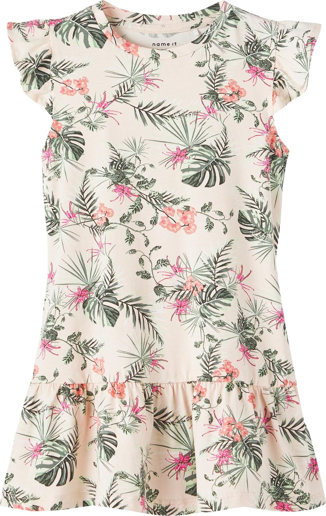 NAME IT Šaty 'Florence' krémová / olivová / meruňková / pink