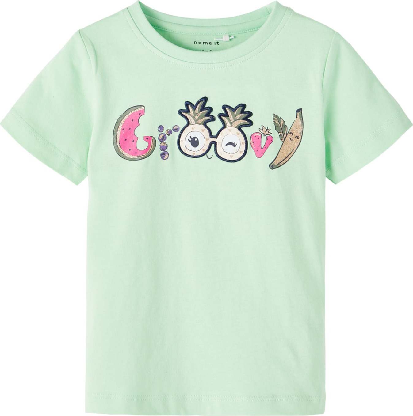 NAME IT Tričko 'Denice' světle zelená / tmavě zelená / pink / offwhite