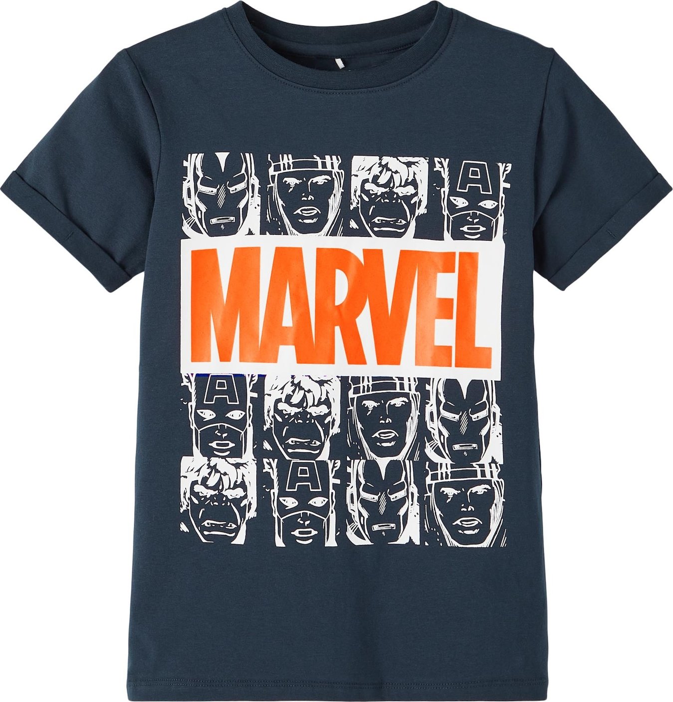 NAME IT Tričko 'Mackin Marvel' námořnická modř / oranžová / bílá