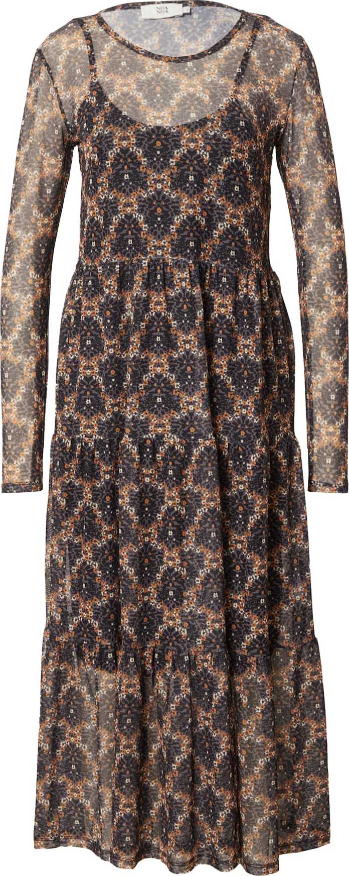 Noa Noa Šaty 'Marta' koňaková / šedá / černá / bílá