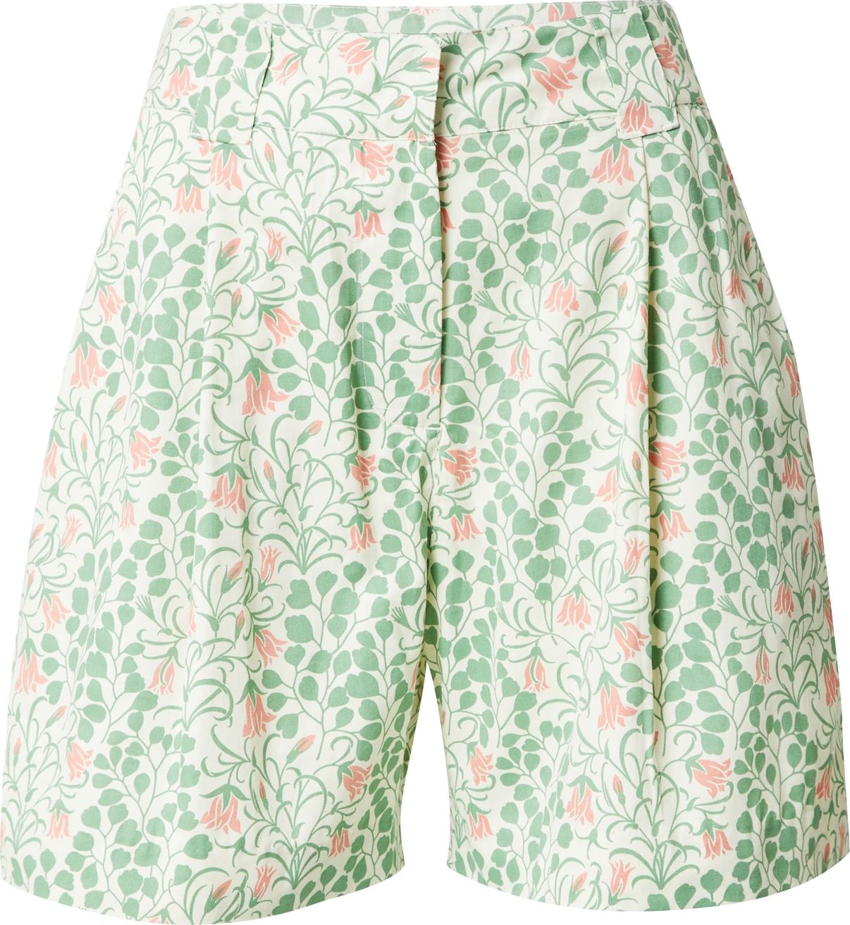 People Tree Kalhoty se sklady v pase krémová / kiwi / korálová