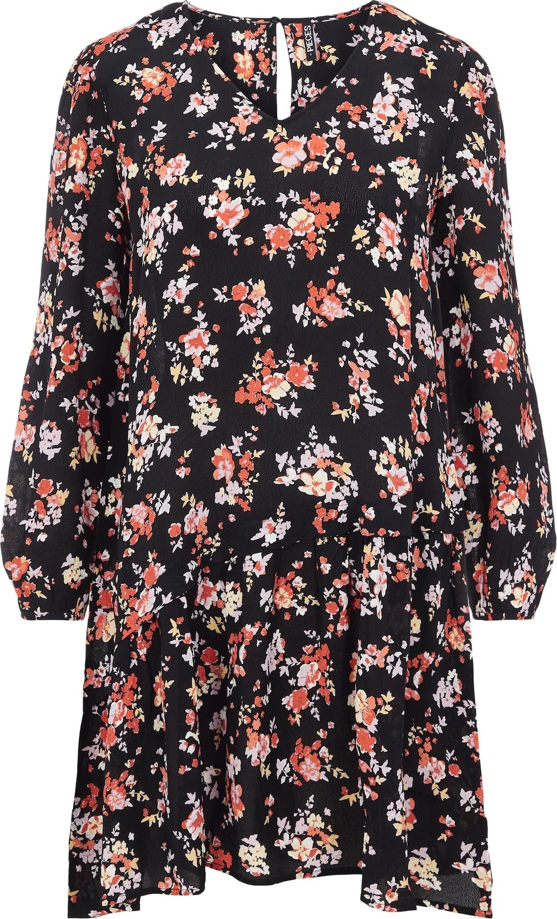 PIECES Šaty 'Dakota' světle žlutá / pastelová fialová / korálová / černá