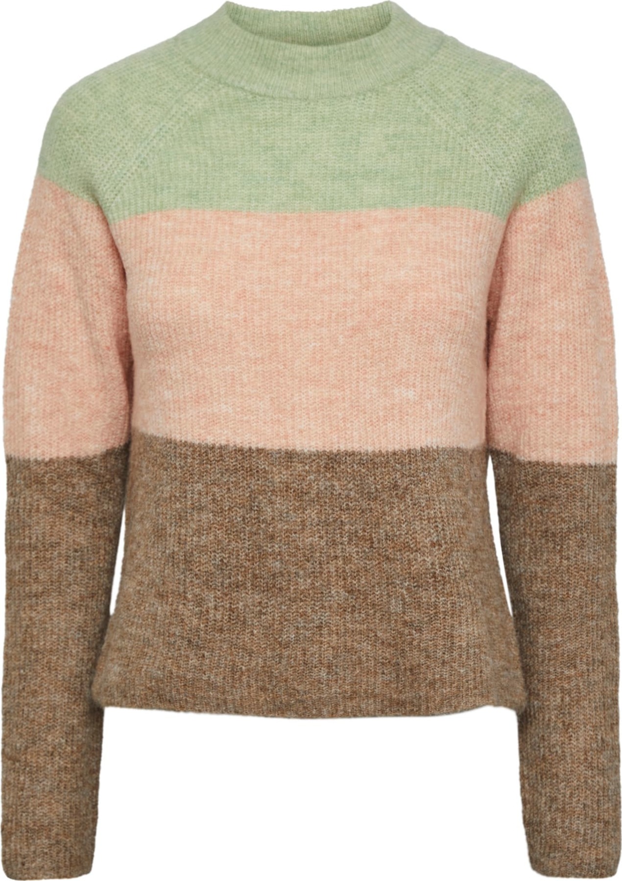 PIECES Svetr 'Ellen' hnědá / zelená / světle růžová