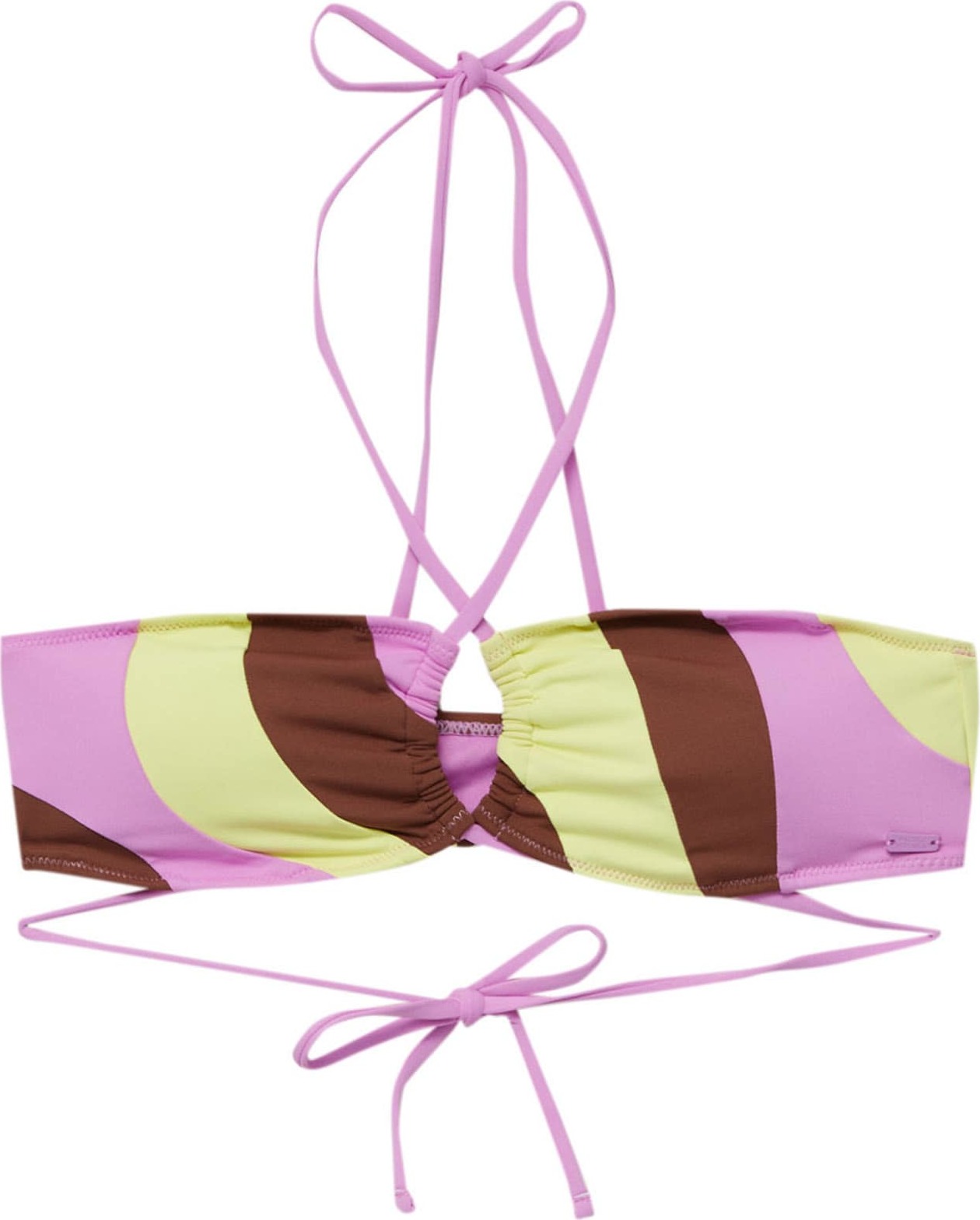 Pull&Bear Horní díl plavek hnědá / světle žlutá / světle růžová