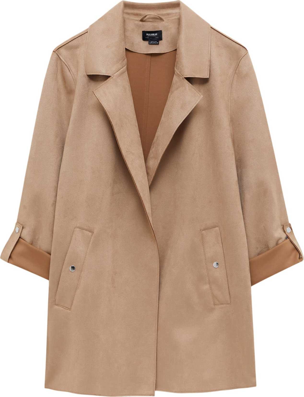 Pull&Bear Přechodný kabát tmavě béžová