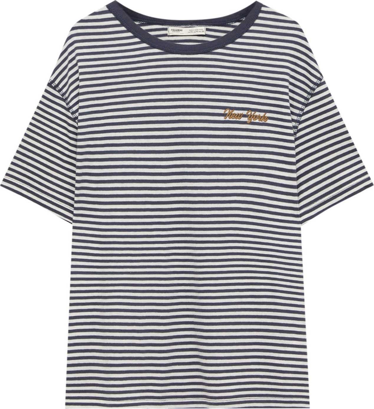 Pull&Bear Tričko námořnická modř / zlatá / bílá