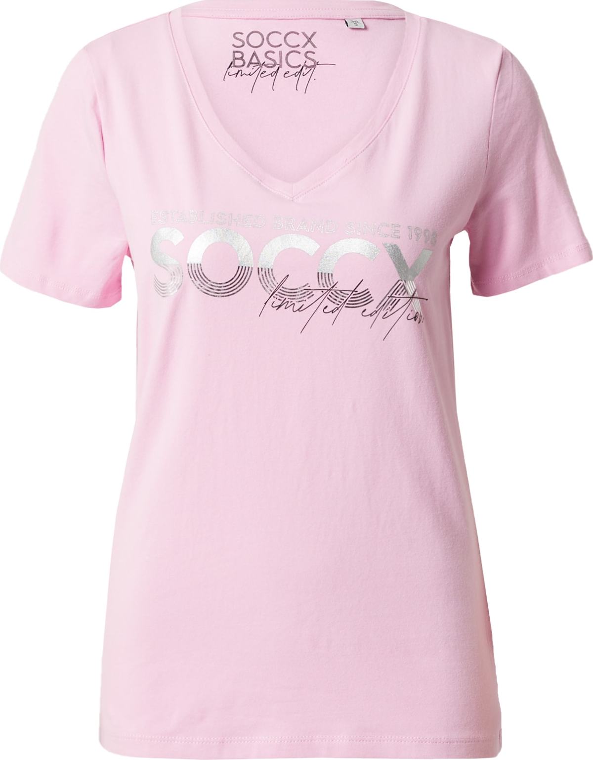 Soccx Tričko 'MARY' pastelově růžová / stříbrná / bílá