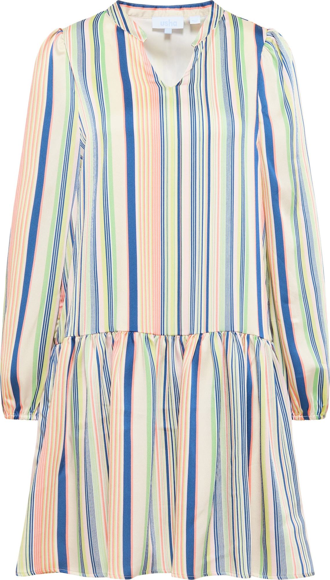 usha BLUE LABEL Šaty modrá / světle zelená / broskvová / bílá