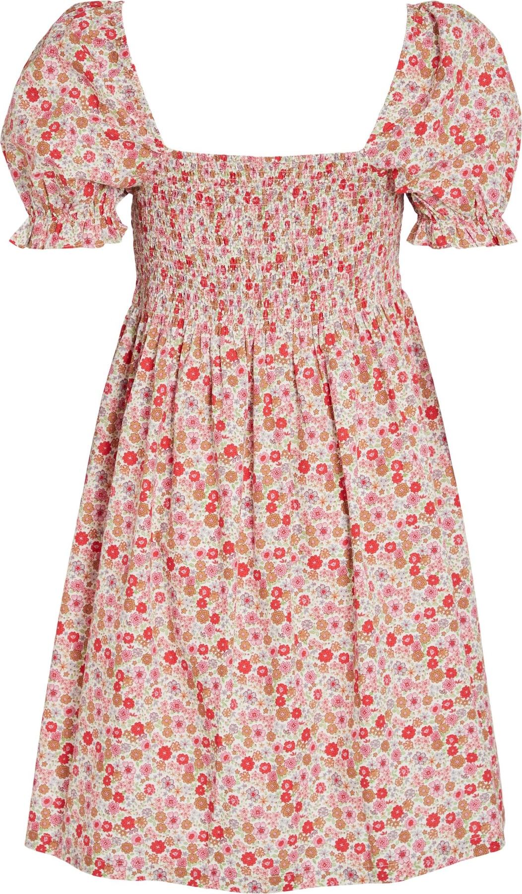 VILA Šaty hnědá / zelená / pink / červená / bílá