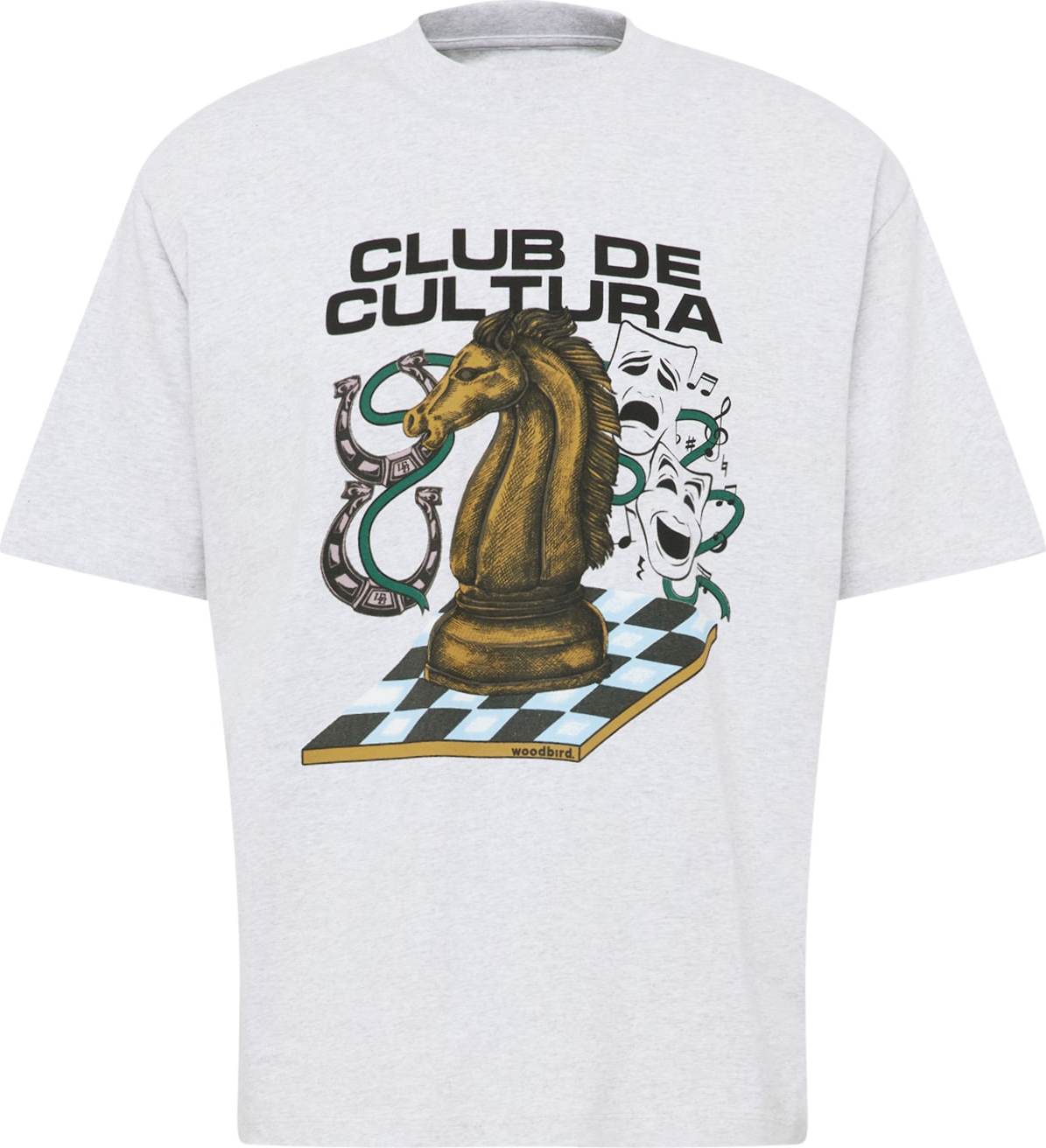 Woodbird Tričko světle hnědá / smaragdová / černá / bílý melír