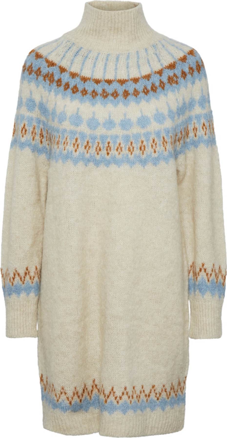 Y.A.S Úpletové šaty 'ISTA' krémová / světlemodrá / hnědá / rezavě hnědá