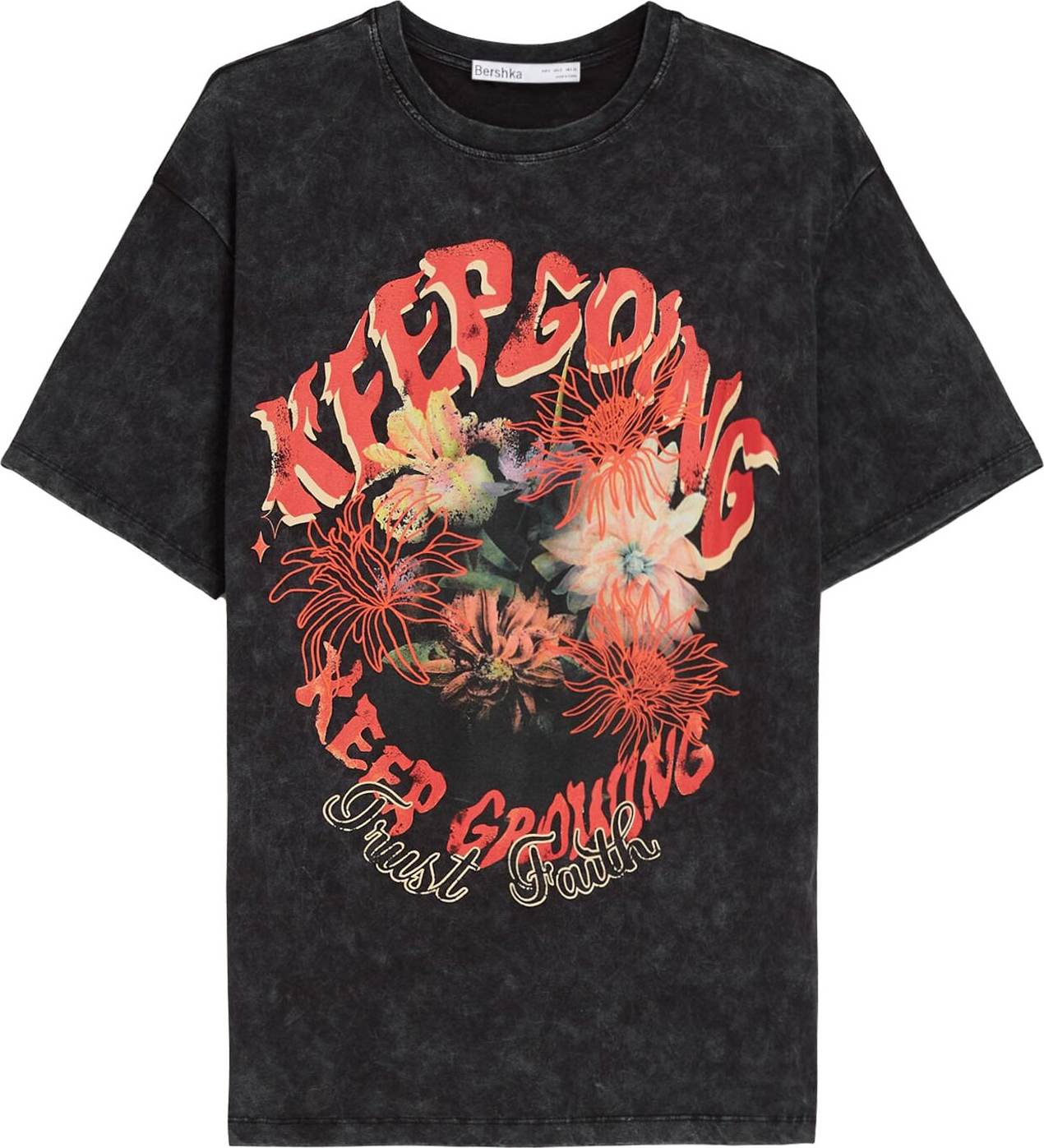 Bershka Tričko pastelově žlutá / zelená / pastelově červená / černá