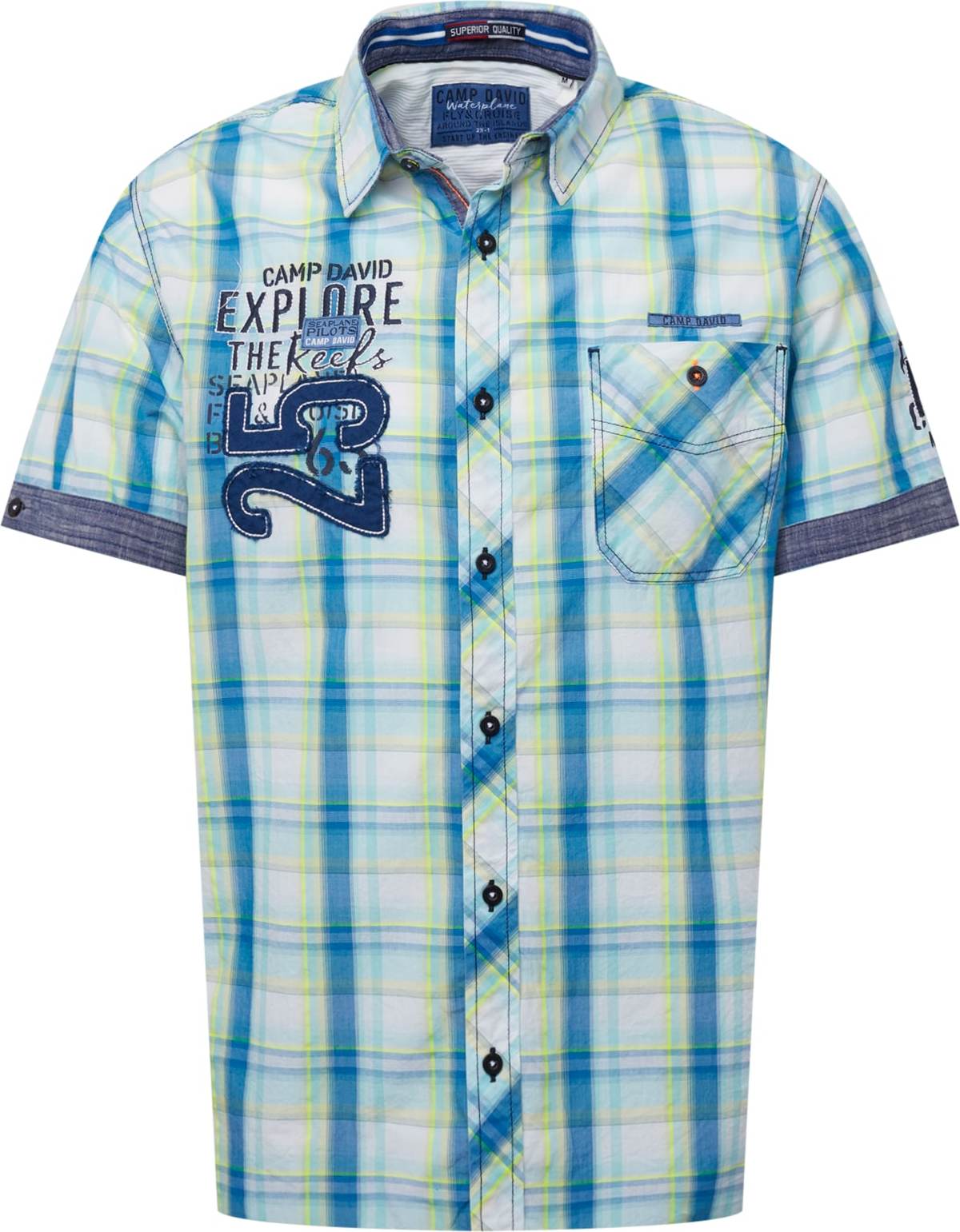 CAMP DAVID Košile modrá / pastelově žlutá / zelená / offwhite