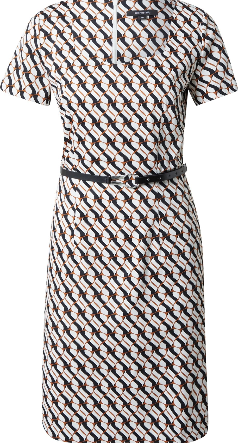 COMMA Šaty oranžová / černá / bílá