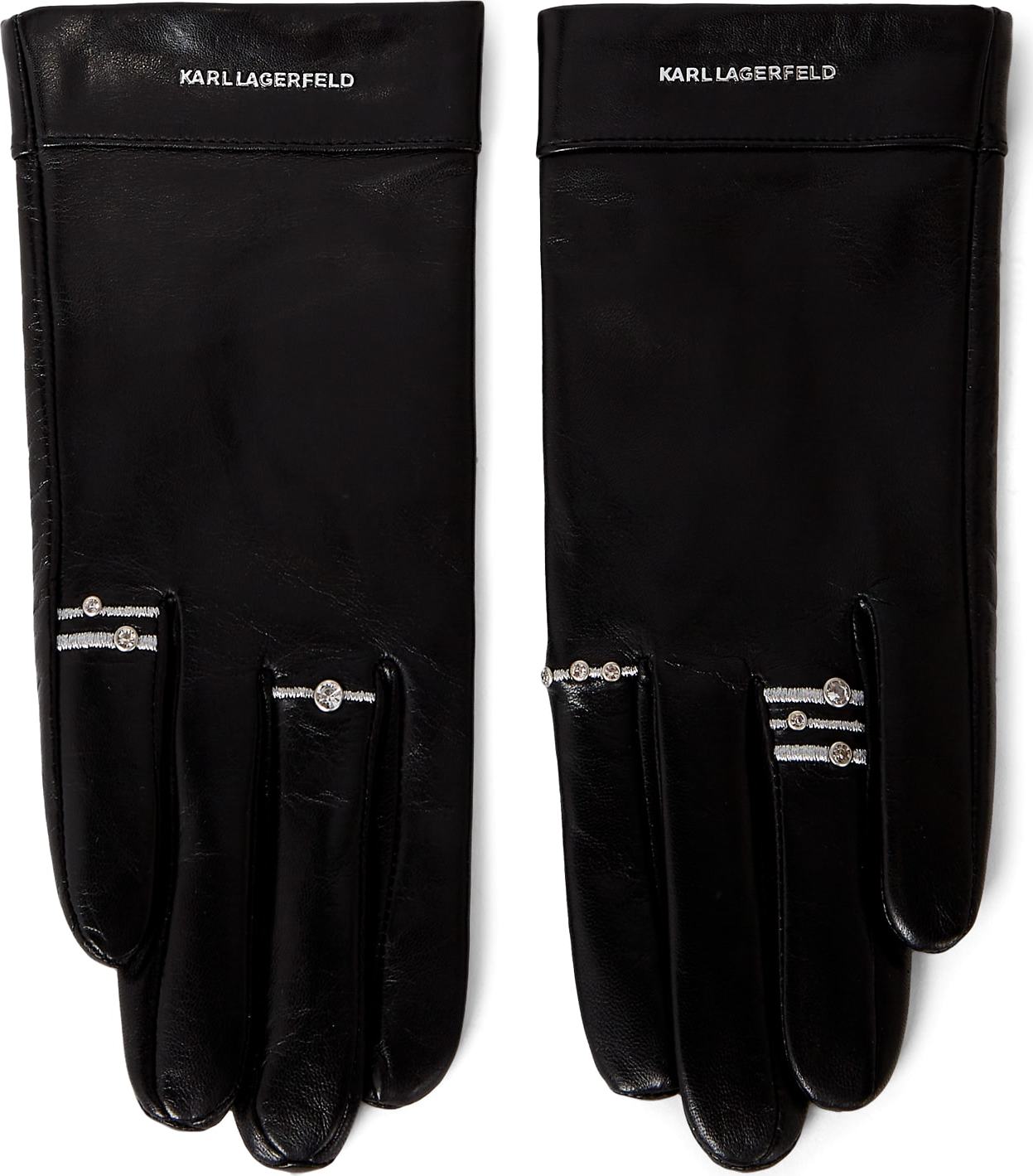 Karl Lagerfeld Prstové rukavice černá / stříbrná