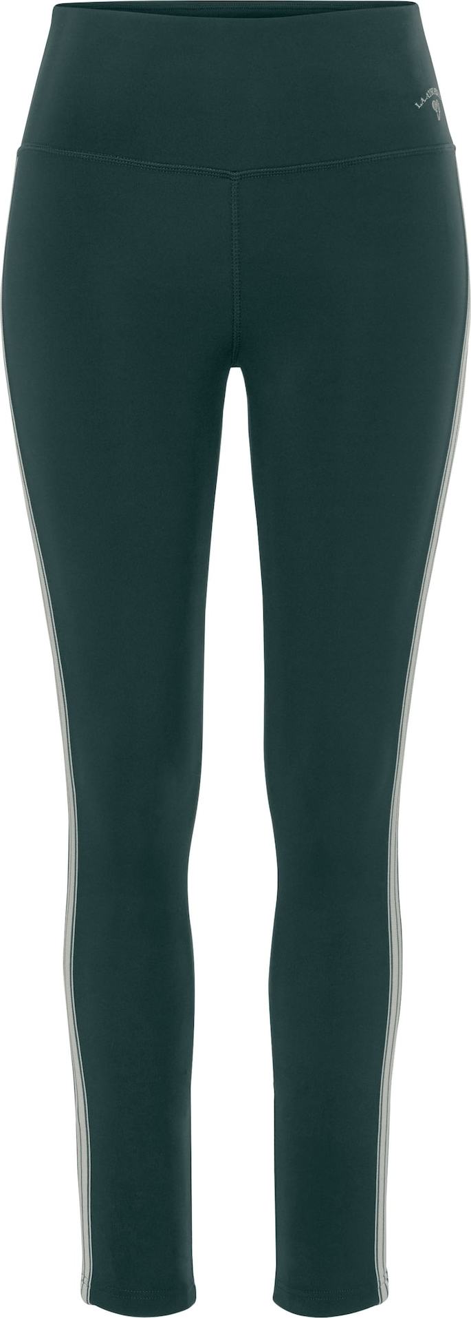 LASCANA ACTIVE Sportovní kalhoty tmavě zelená / bílá