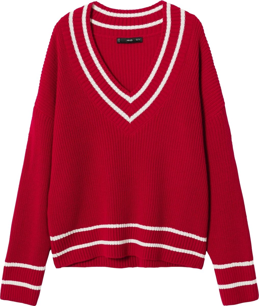 MANGO Svetr 'College' červená / bílá