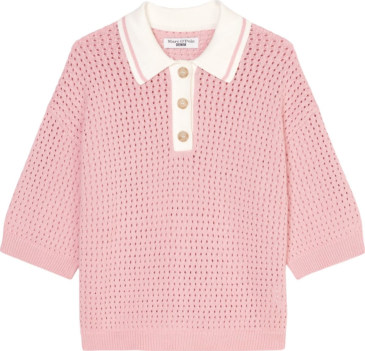 Marc O'Polo DENIM Svetr 'Ajour' růžová / bílá