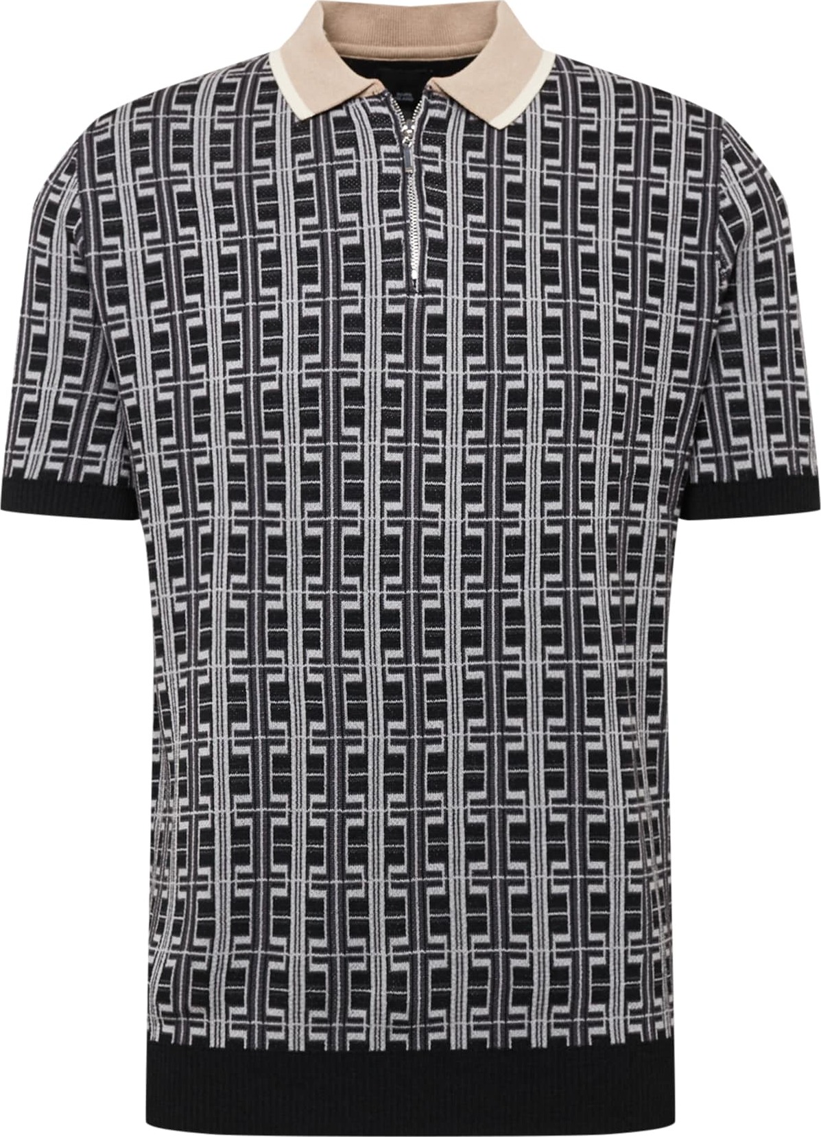 River Island Svetr 'GEO' béžová / tmavě šedá / černá / bílá