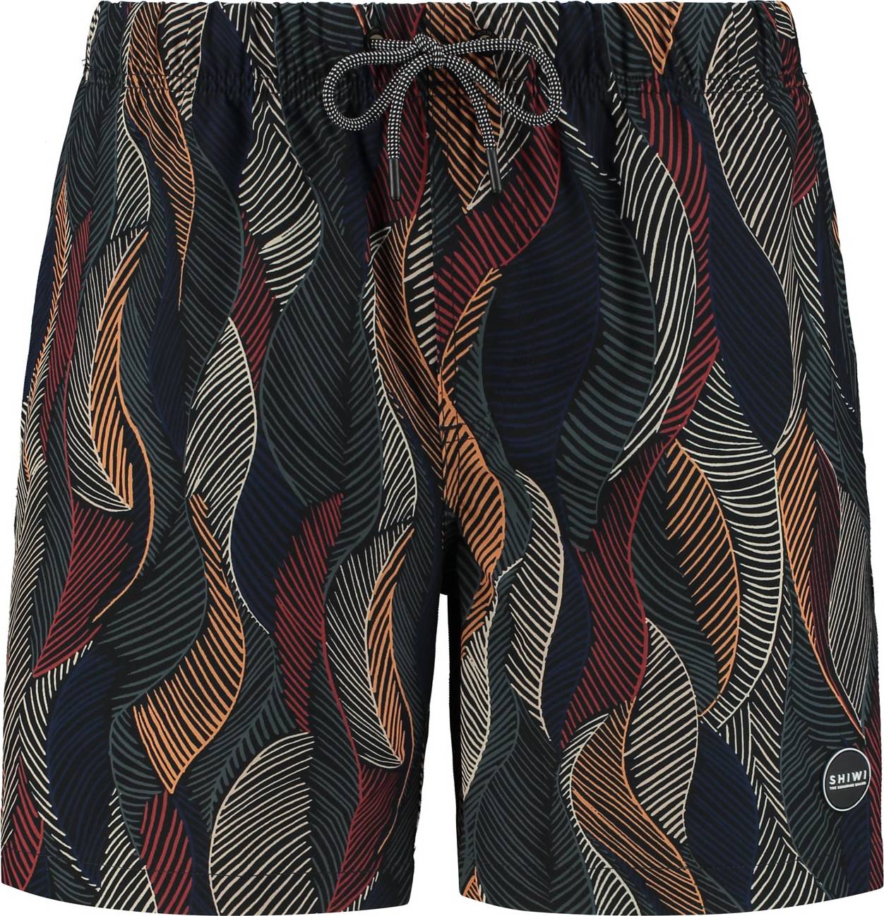 Shiwi Plavecké šortky 'wild leaves 4-way stretch' enciánová modrá / mandarinkoná / rubínově červená / černá