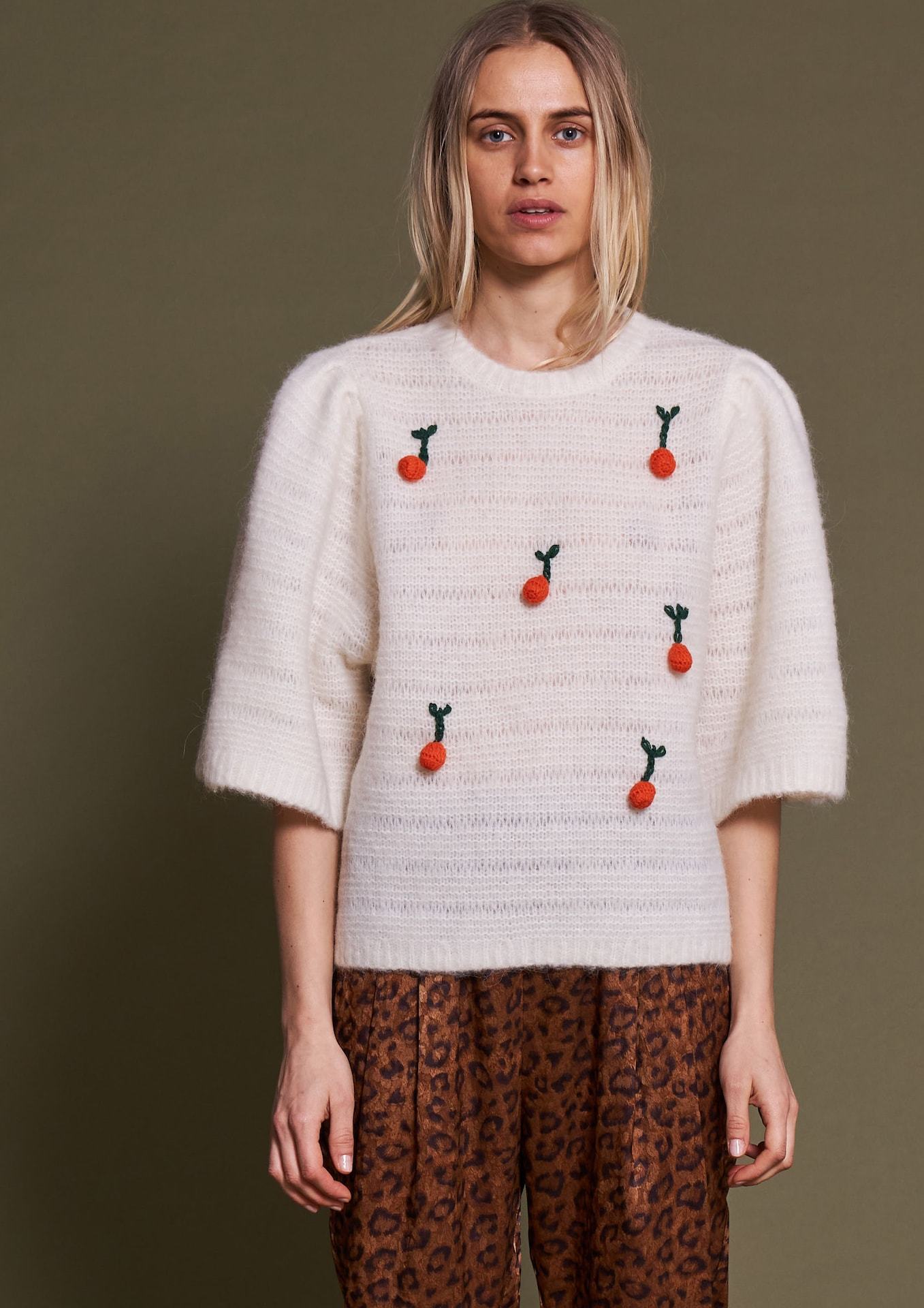 Stella Nova Svetr 'Salma' trávově zelená / mandarinkoná / bílá