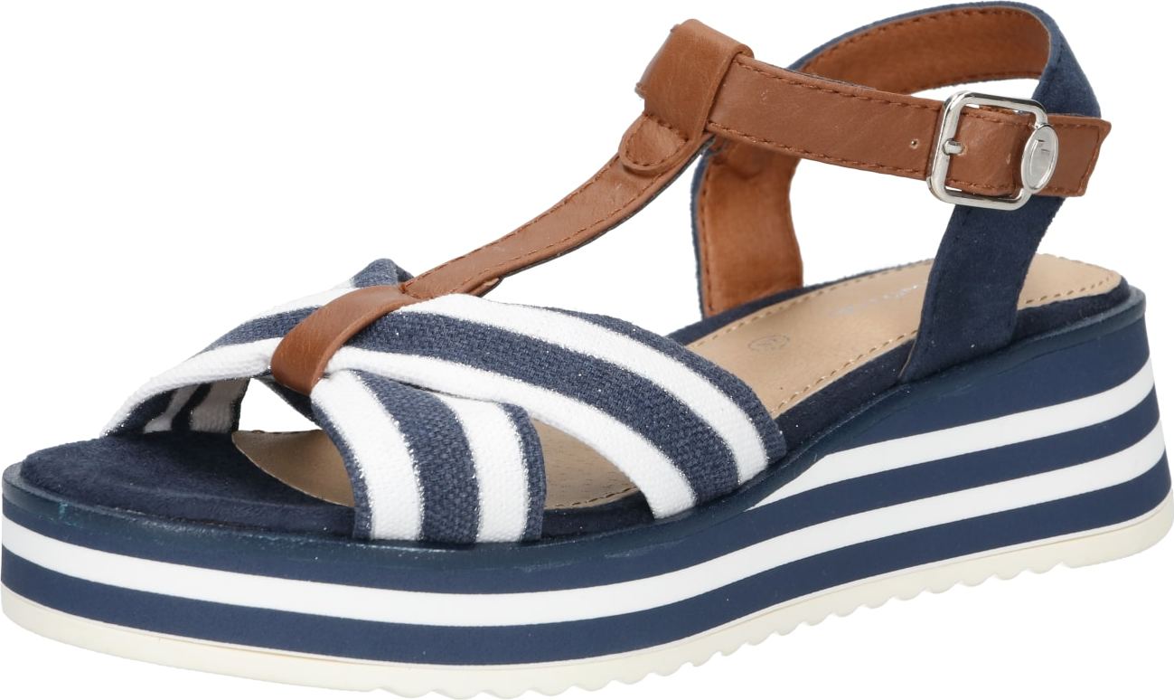 TOM TAILOR Páskové sandály námořnická modř / hnědá / bílá