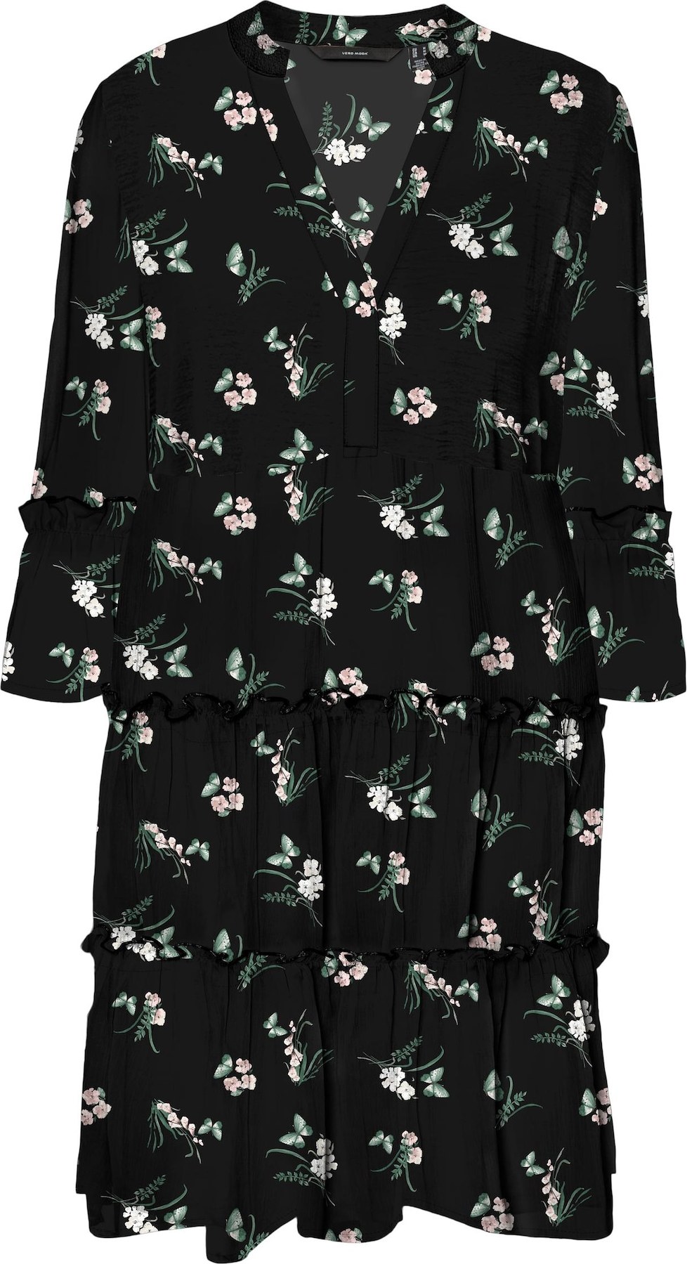 VERO MODA Šaty 'EASY JOY' smaragdová / pudrová / černá / bílá