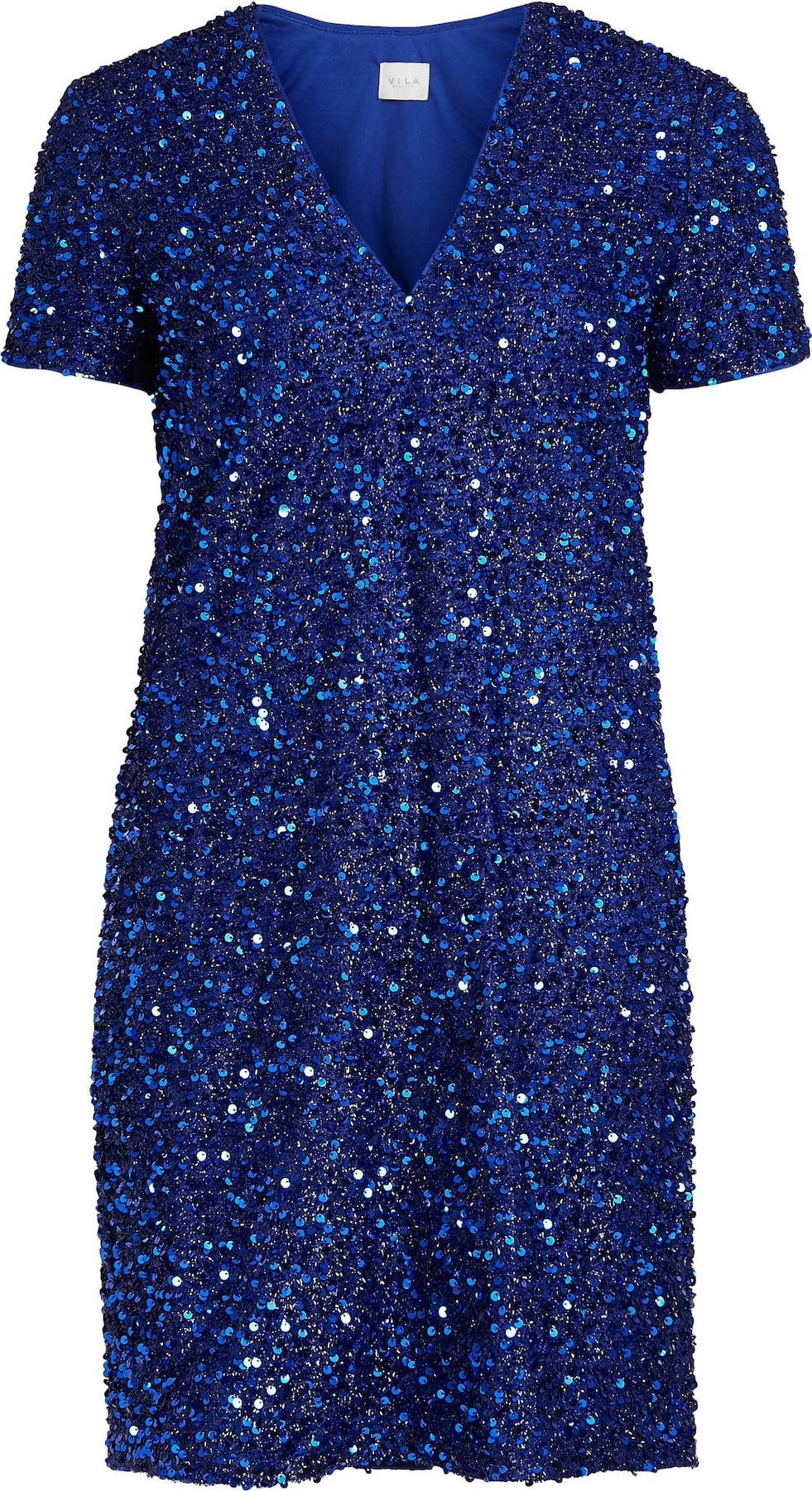 VILA Koktejlové šaty 'CALE' modrá / námořnická modř / azurová modrá / stříbrná