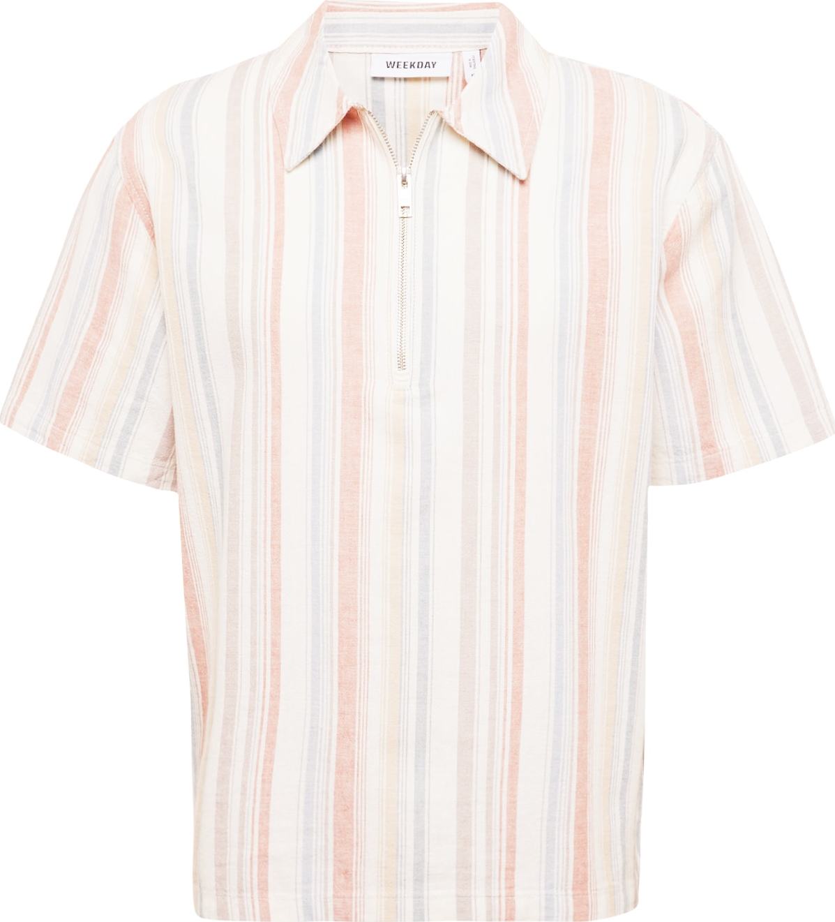 WEEKDAY Tričko 'Dejan' nažloutlá / kouřově modrá / pastelově červená / bílá