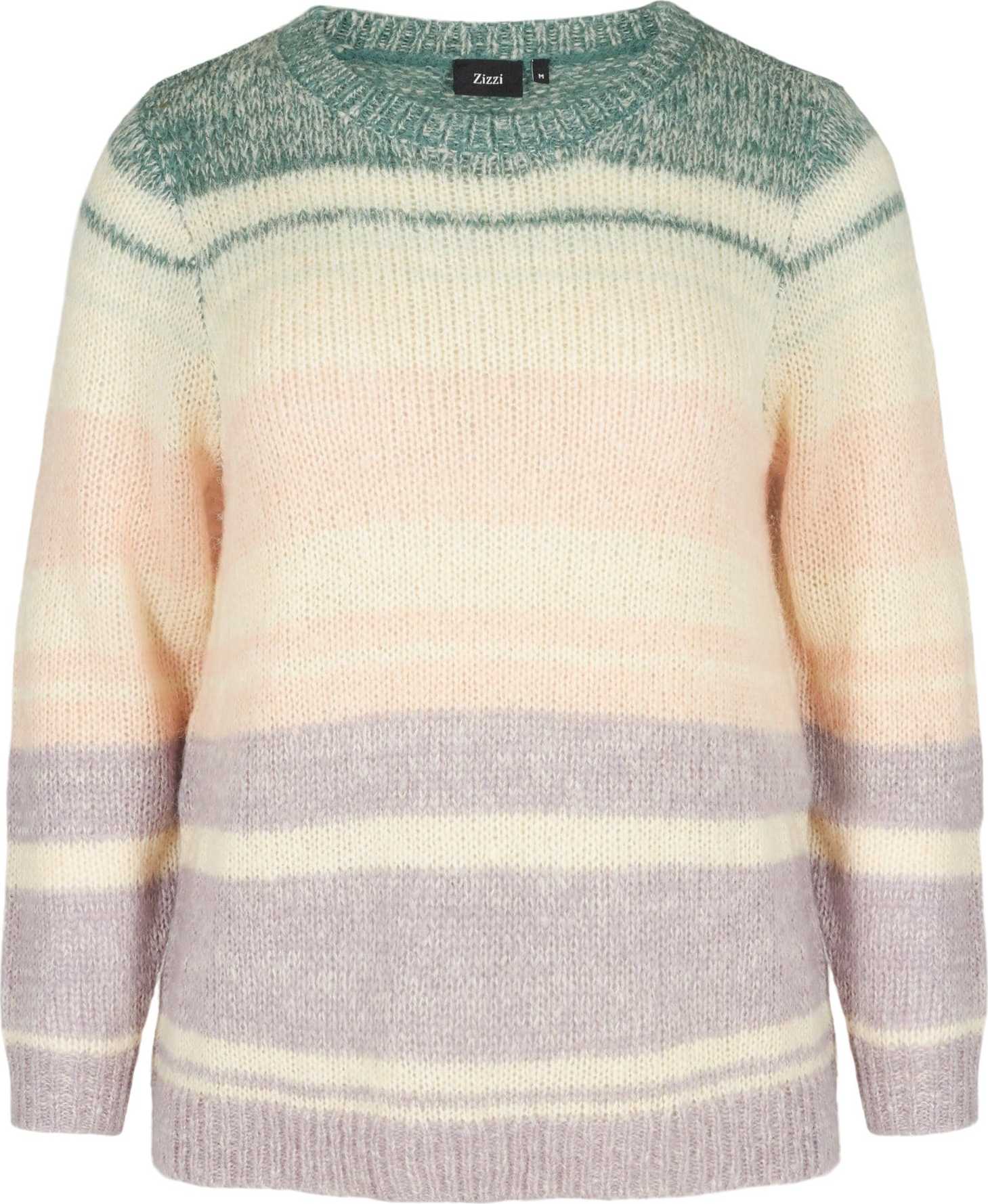 Zizzi Svetr 'Mlina' krémová / zelená / světle fialová / pastelově růžová