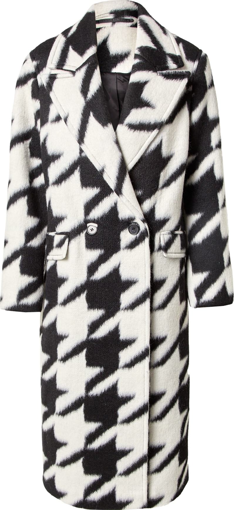 AllSaints Zimní kabát 'MABEL HOUNDSTOOTH' černá / bílá