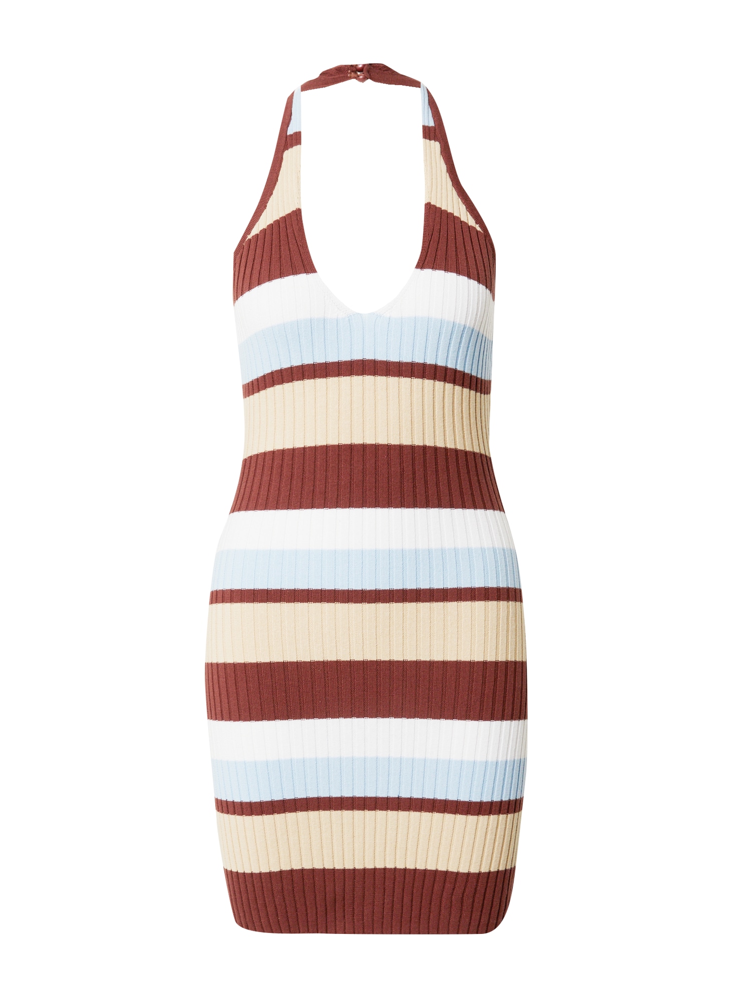 GLAMOROUS Úpletové šaty béžová / světlemodrá / hnědá / bílá