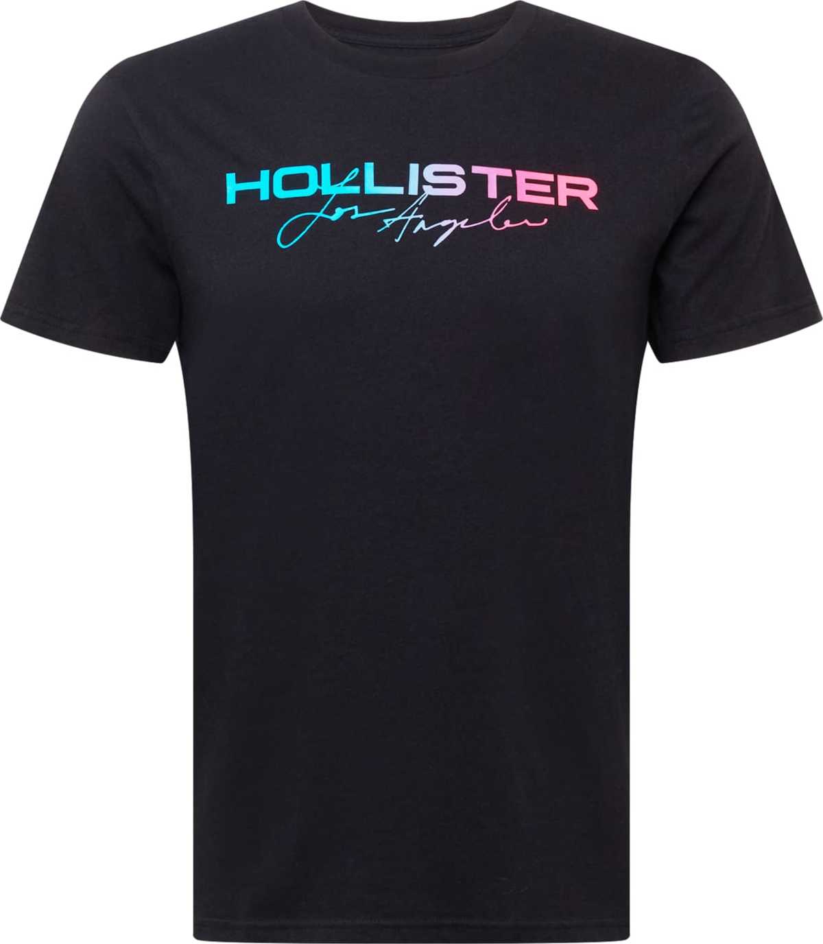 HOLLISTER Tričko aqua modrá / pink / černá