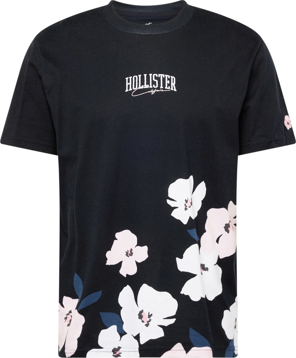 HOLLISTER Tričko 'CHERRY BLOSSOM' pastelově oranžová / pastelově růžová / černá / bílá