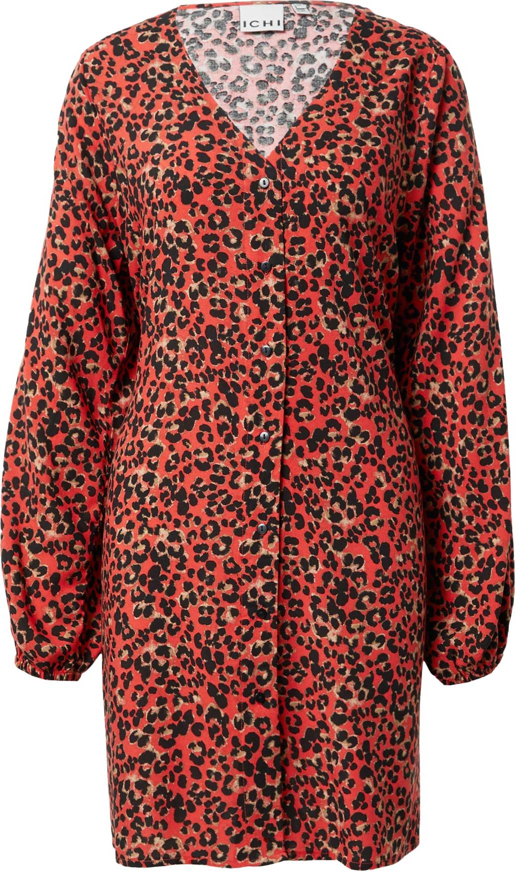 ICHI Šaty 'VERA' béžová / nažloutlá / světle červená / černá