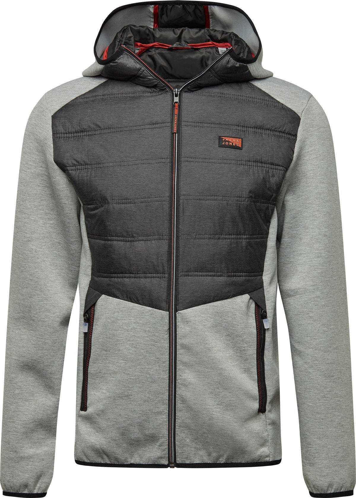 JACK & JONES Přechodná bunda 'Toby' grafitová / světle šedá / oranžová