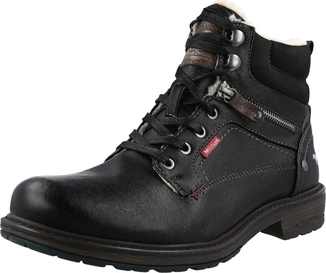 MUSTANG Šněrovací boty hnědá / červená / černá