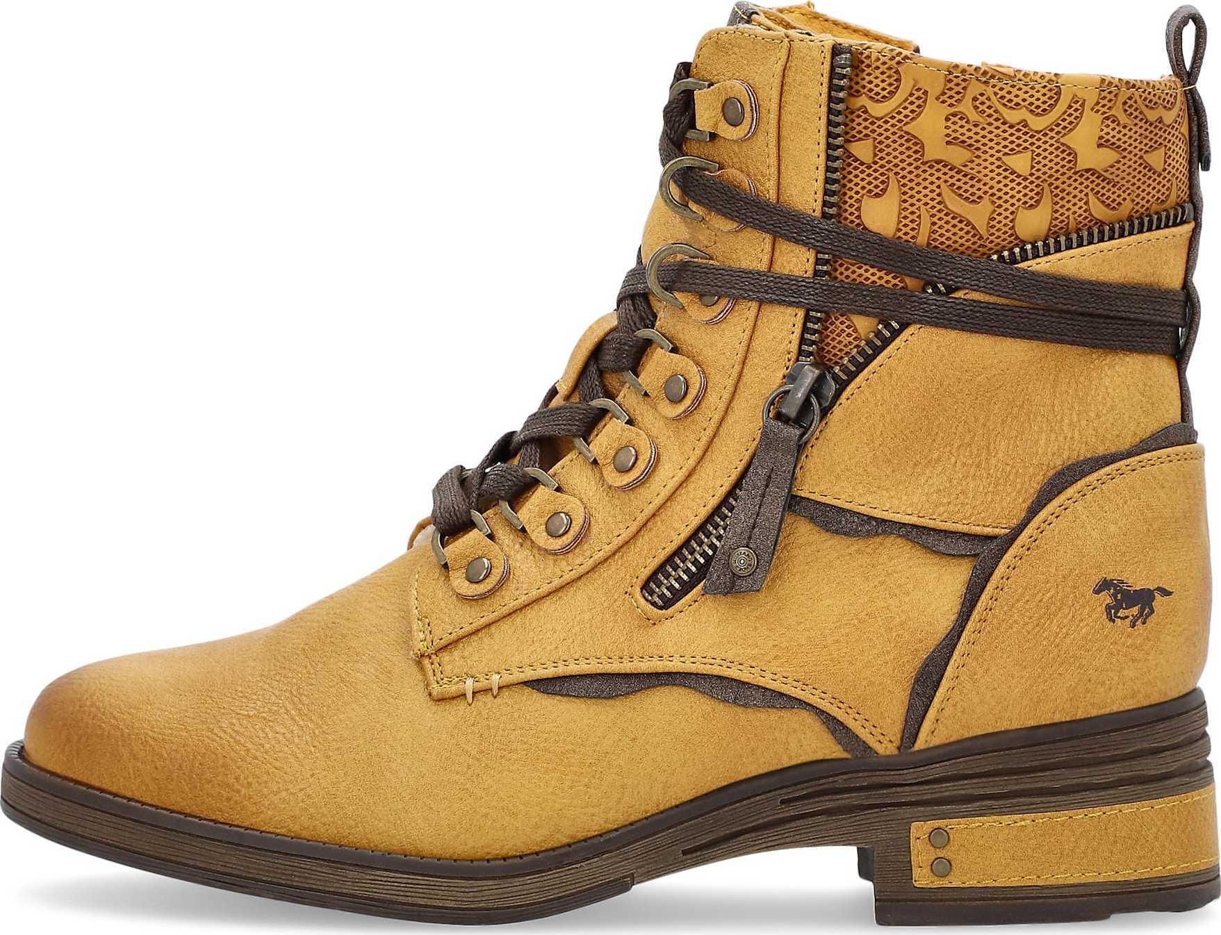 MUSTANG Šněrovací kozačky světle hnědá / tmavě hnědá / kari