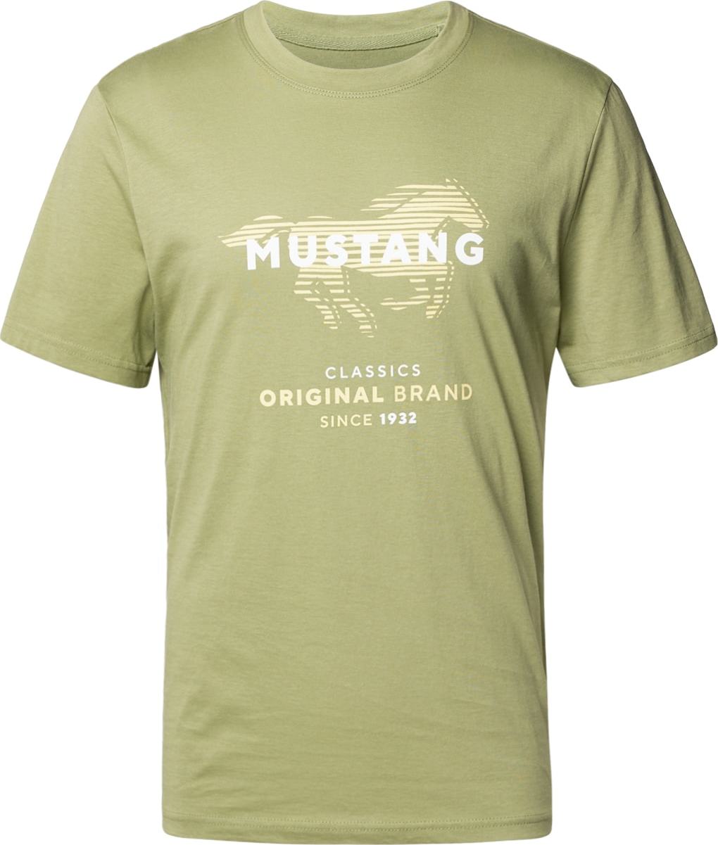 MUSTANG Tričko 'Alex' pastelově zelená / světle zelená / bílá