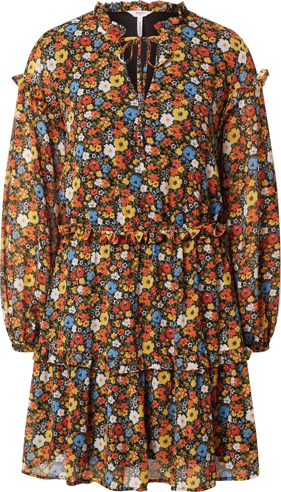 OBJECT Šaty 'FLEUR' královská modrá / žlutá / oranžově červená / černá / bílá