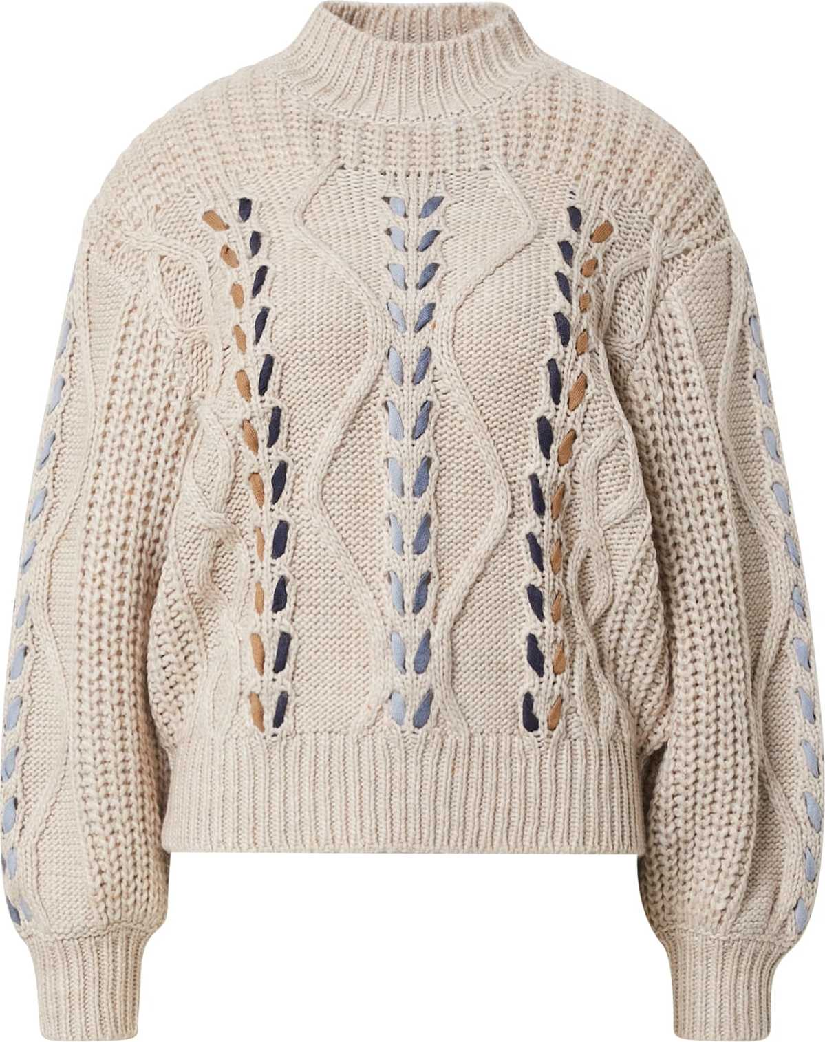 OBJECT Svetr 'Olga' námořnická modř / chladná modrá / světlemodrá / světle hnědá / režná