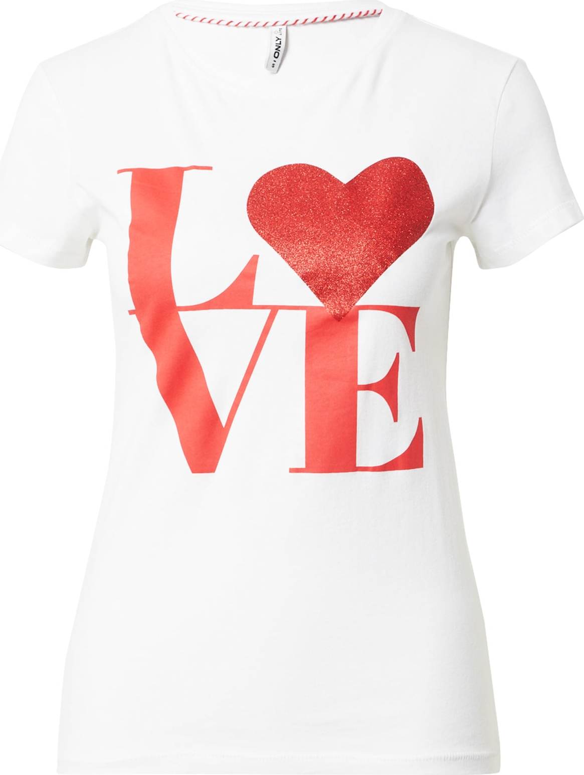 ONLY Tričko 'LOVE LIFE' světle červená / bílá