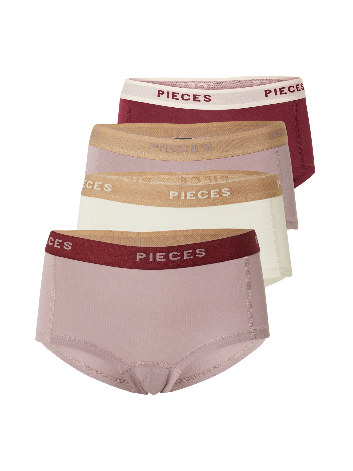 PIECES Kalhotky béžová / starorůžová / burgundská červeň